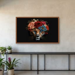 Quadro Decorativo Leopardo Com Coroa De Flores