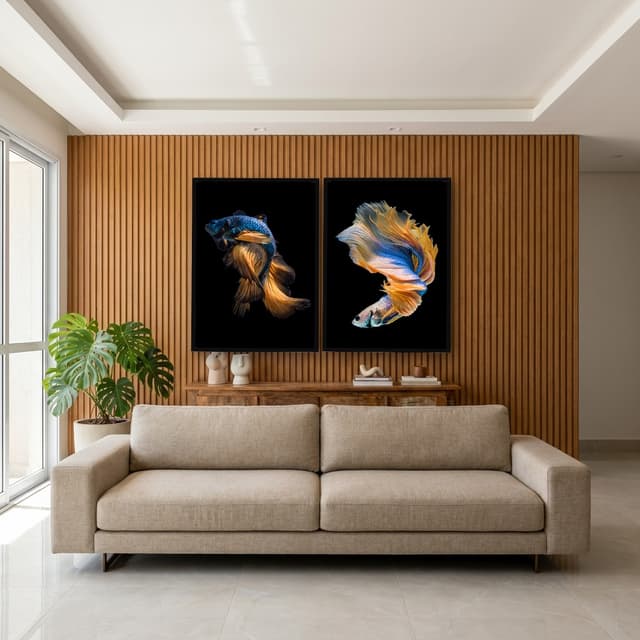 Kit Quadros Decorativos Peixe Azul