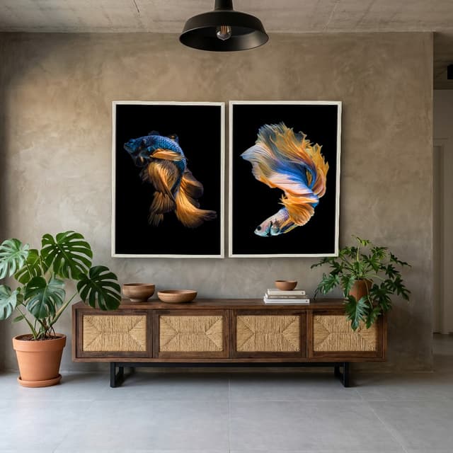 Kit Quadros Decorativos Peixe Azul
