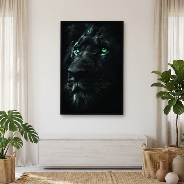 Quadro Decorativo Leão Em Preto