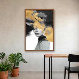 Quadro Decorativo Mulher Com Pintura Dourada