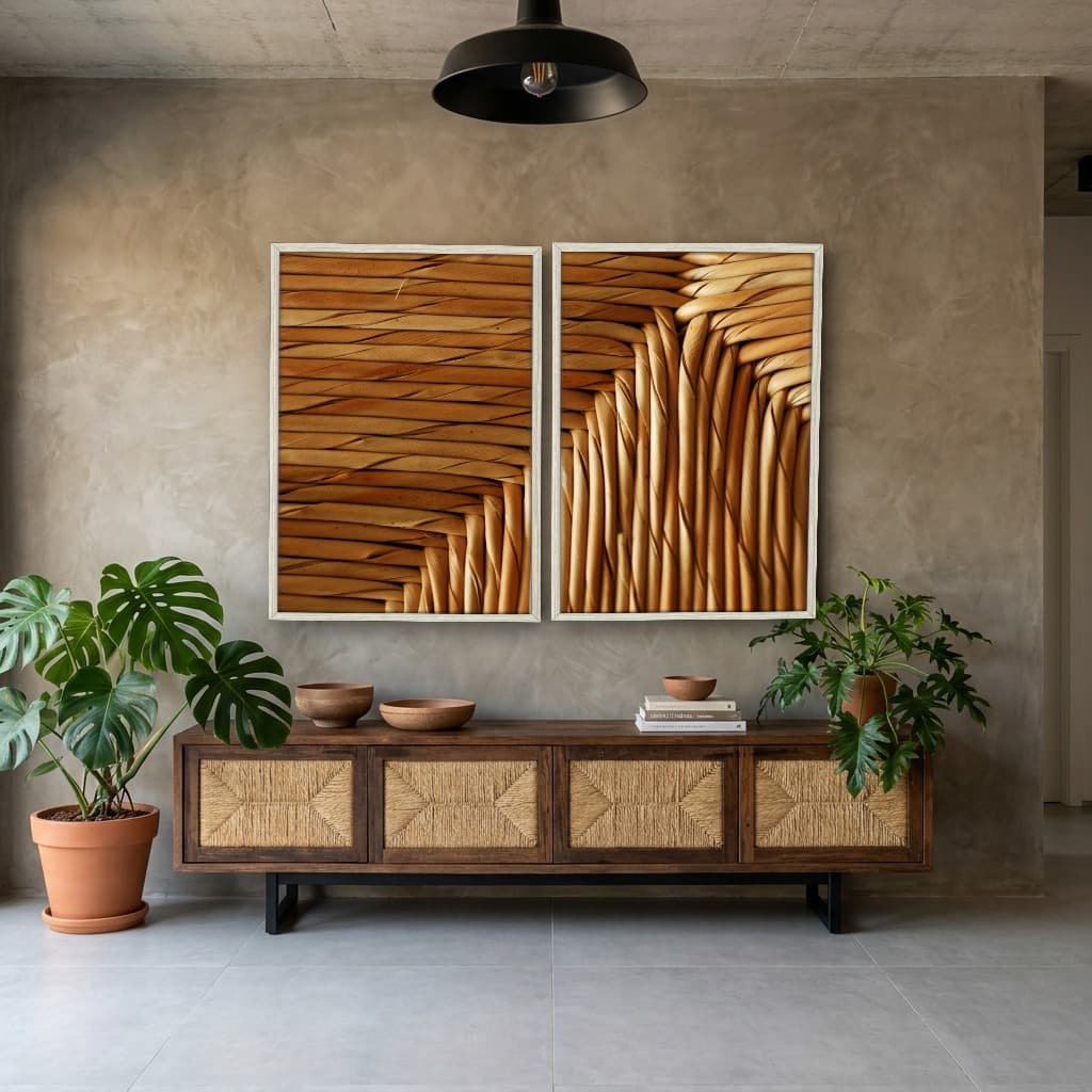 Kit Quadros Decorativos Madeira De Bambu