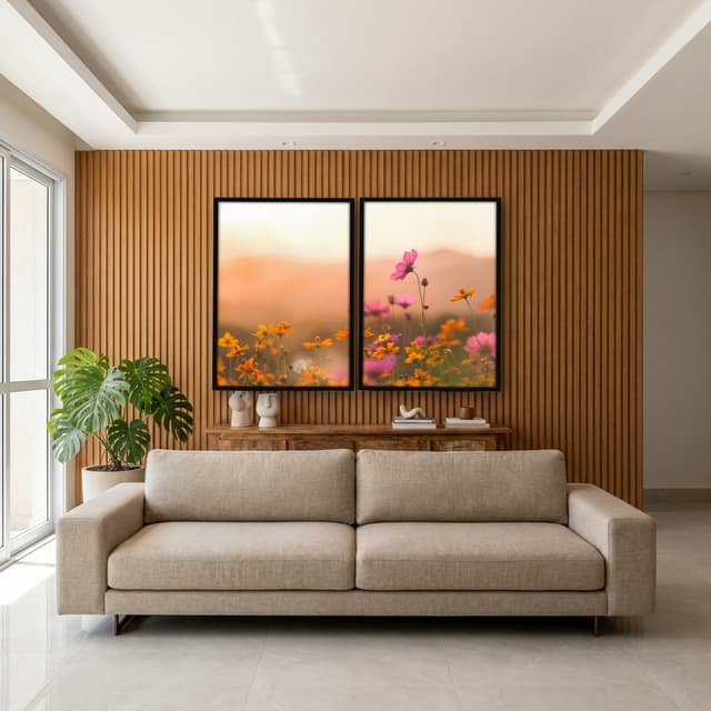 Kit Quadros Decorativos Flor Rosa E Laranja