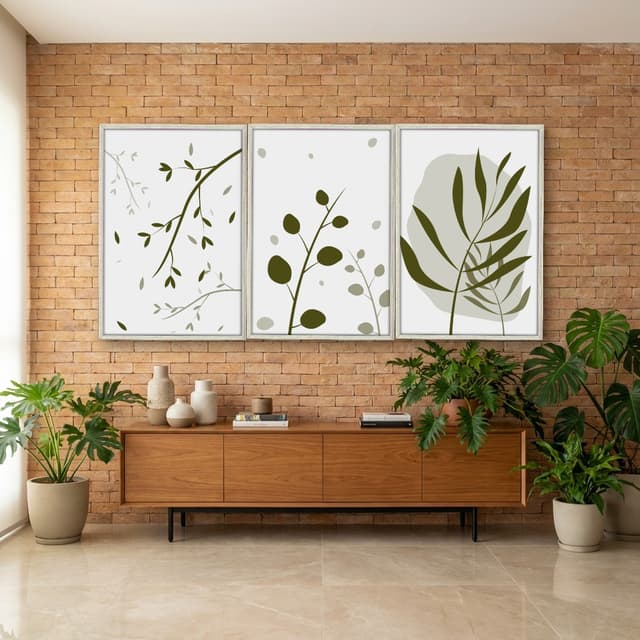 Kit Quadros Decorativos Planta Abstrato Verde