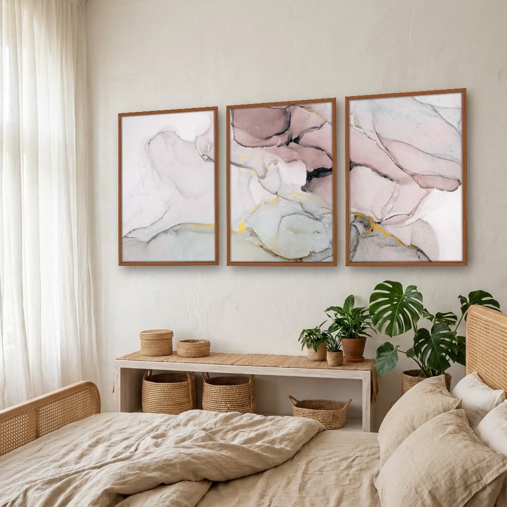 Kit Quadros Decorativos Mármore Rosa