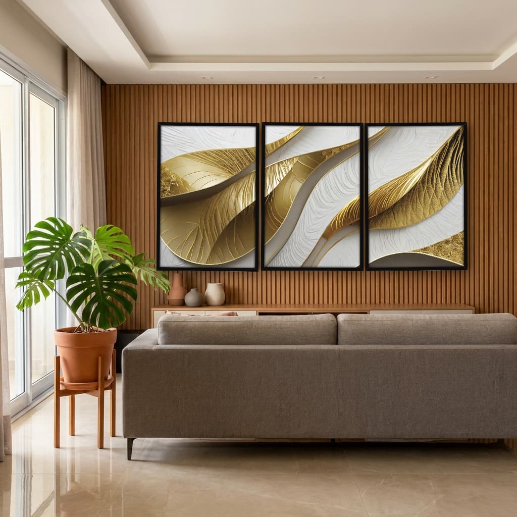 Kit Quadros Decorativos Dourado Formas