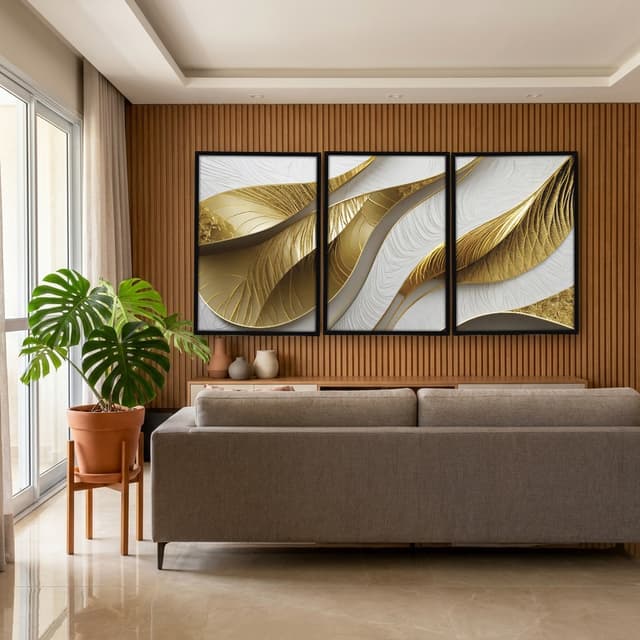 Kit Quadros Decorativos Dourado Formas