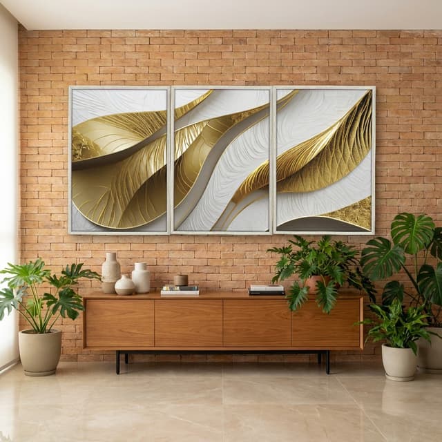Kit Quadros Decorativos Dourado Formas