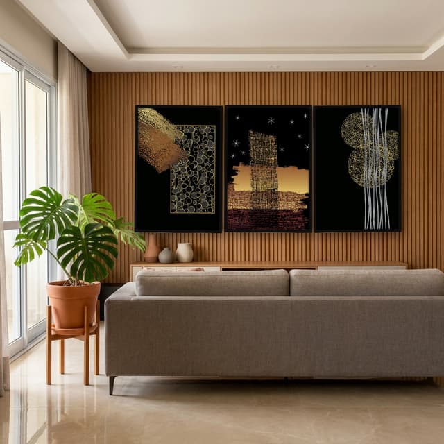 Kit Quadros Decorativos Abstrato Golden