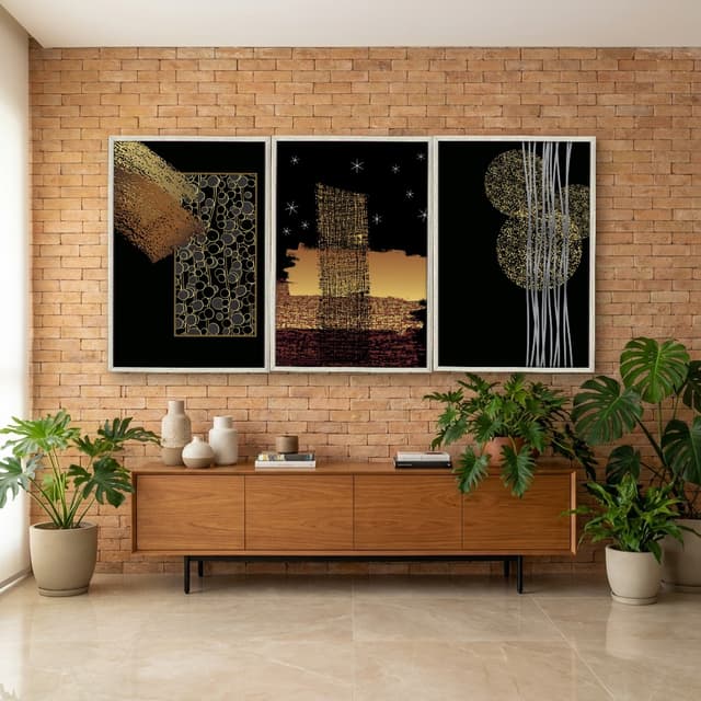 Kit Quadros Decorativos Abstrato Golden