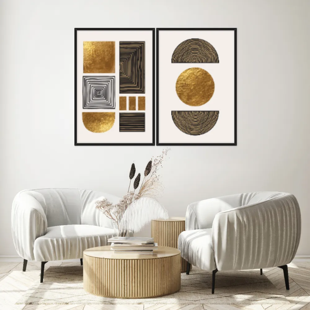 Kit Quadros Decorativos Formas Douradas