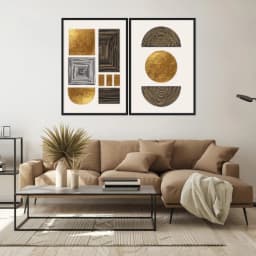 Kit Quadros Decorativos Formas Douradas