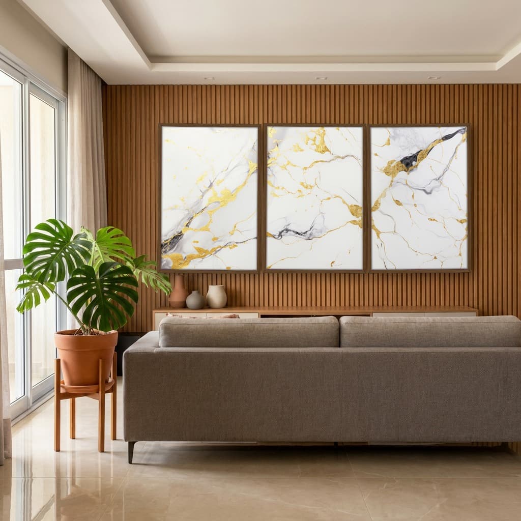 Kit Quadros Decorativos Mármore Dourado