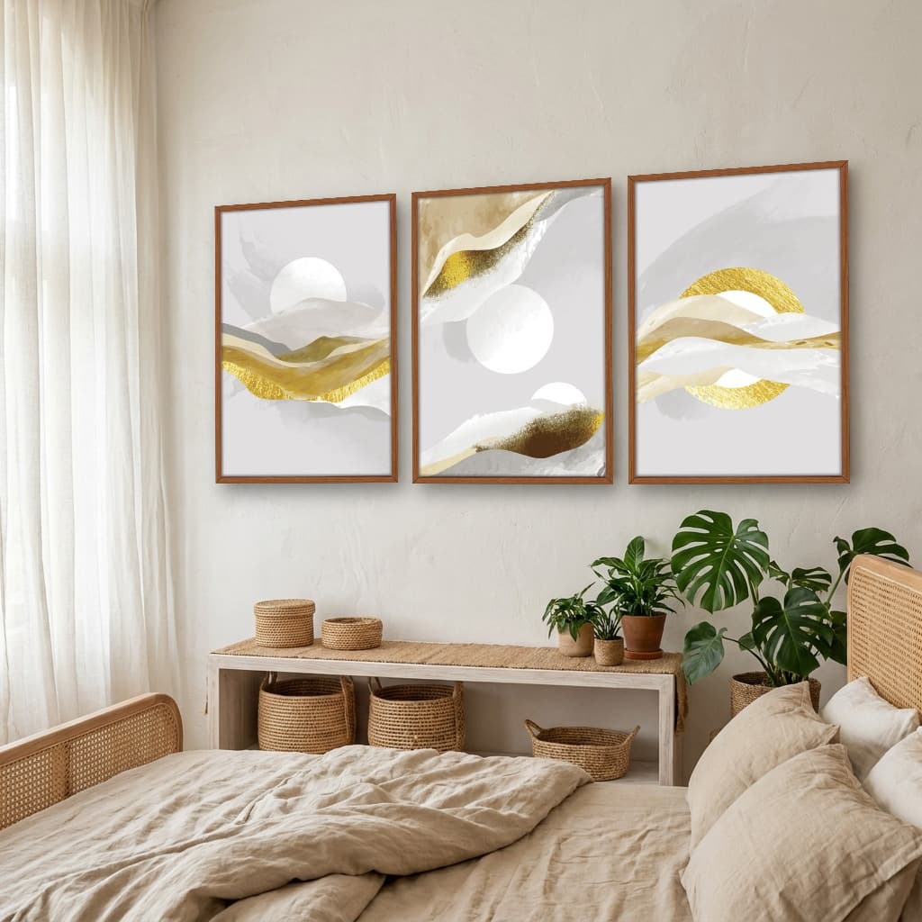 Kit Quadros Decorativos Abstrato Dourado