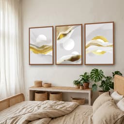 Kit Quadros Decorativos Abstrato Dourado