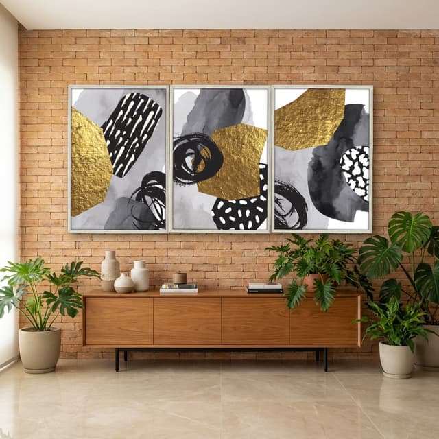Kit Quadros Decorativos Abstrato Dourado