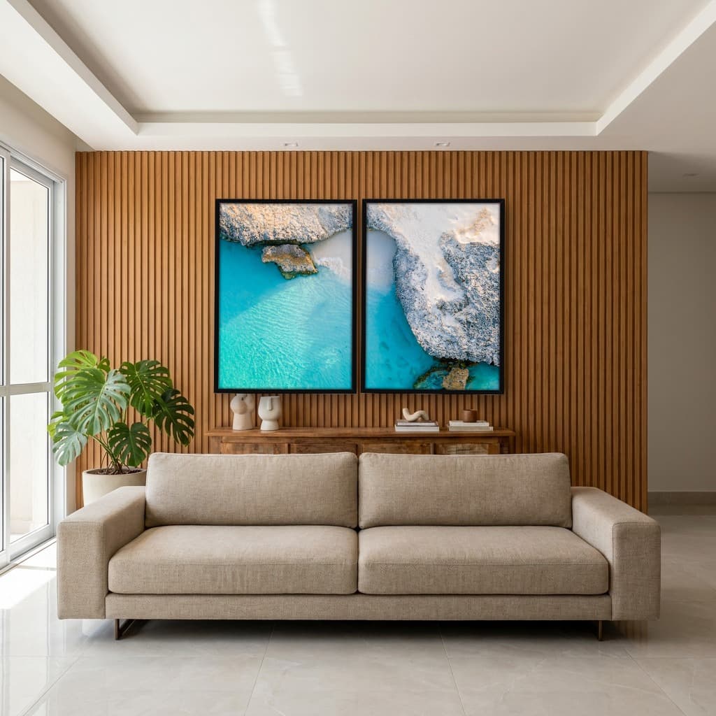 Kit Quadros Decorativos Mar Azul Com Montanhas