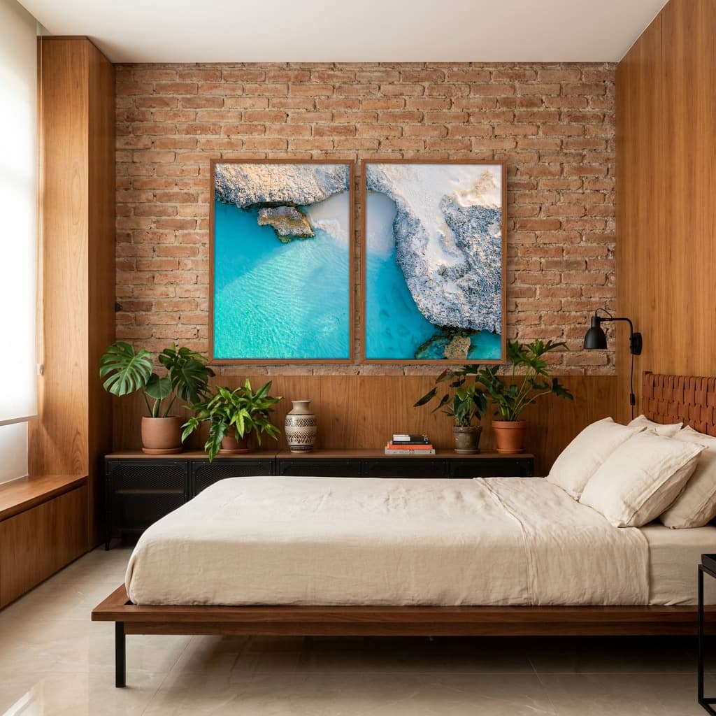 Kit Quadros Decorativos Mar Azul Com Montanhas