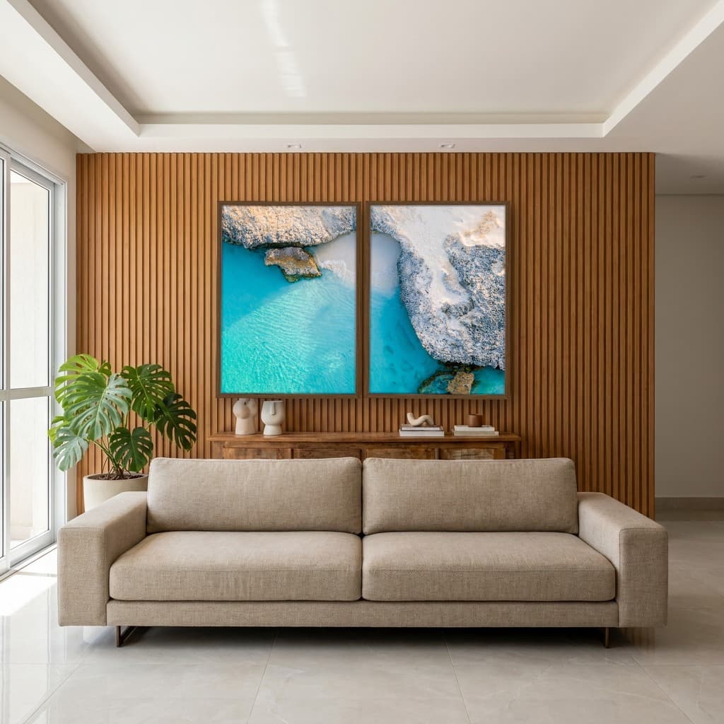 Kit Quadros Decorativos Mar Azul Com Montanhas