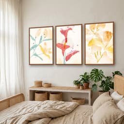 Kit Quadros Decorativos Flor Laranja E Vermelho